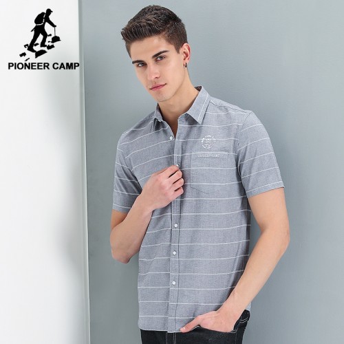 Pioneer Camp new style short shirt men brand clothing fashion striped shirt male top quality 100